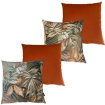 Kit 4 Almofadas Cheias Waterblock Impermeável Área Externa Folhagens Marrom e Laranja Terroso 45cmx45cm