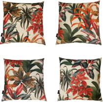 Kit 4 Almofadas Cheias Waterhavana Impermeável Área Externa Estampa Digital Folhas Verde Vermelho Laranja 43cmx43cm