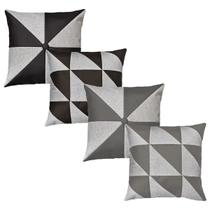 Kit 4 Almofadas De Linho Com Couro Marrom Escuro Bege 45x45