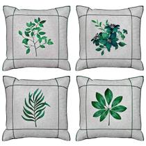 Kit 4 Almofadas De Linho Drapeadas Azul/Terra Ou Verde 45x45