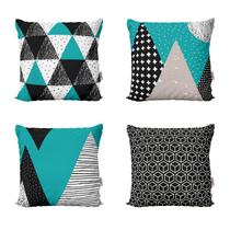 Kit 4 Almofadas Decoração Azul Turquesa Geometricas Escandinavo Para Sofá Sala de Estar 40x40 Novadecora