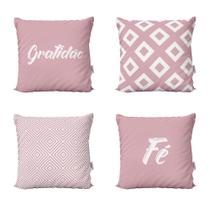 Kit 4 Almofadas Decoração Rosa Gratidão e Fé Para Sofá Sala de Estar 40x40 Novadecora