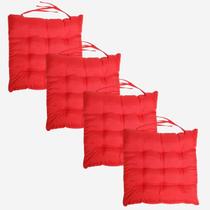 Kit 4 Almofadas Decorativa Futon Assento De Cadeira Sofa Pallet Banco Vermelho Cheia Confortavel Macio C/ Fitas De Amarrar 40x40CM