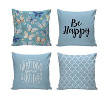 Kit 4 Almofadas Decorativas 40X40 com Enchimento Borboleta Azul
