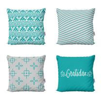 Kit 4 Almofadas Decorativas Azul Turquesa Gratidão Para Sofá 40x40 Sala de Estar Decoração Novadecora