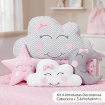 Kit 4 Almofadas Decorativas Bebê Nuvem Lua Estrela Quarto Infantil