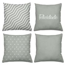 Kit 4 Almofadas Decorativas Cheias 40x40cm Felicidade Gray Kit 4 Almofadas Decorativas Cheias 40x40cm Felicidade Gray