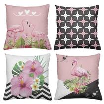 Kit 4 Almofadas Decorativas Cheias 40x40cm Flamingos Love Kit 4 Almofadas Decorativas Cheias 40x40cm Flamingos Love