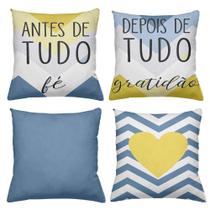 Kit 4 Almofadas Decorativas Cheias 40x40cm Gratidão Blue