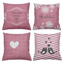 Kit 4 Almofadas Decorativas Cheias 40x40cm Gratidão Rosa