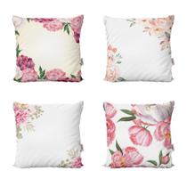 Kit 4 Almofadas Decorativas Floral Rosa Para Quarto 40X40