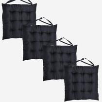 Kit 4 Almofadas Decorativas Futon Para Assento De Cadeira Sofa Pallet Banco Preto Confortavel Macio Futton Cheia Com Fitas Para Amarrar 40x40