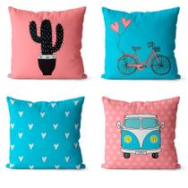 Kit 4 almofadas decorativas geométrica azul e rosa 45x45 Kit 4 almofadas decorativas geométrica azul e rosa 45x45