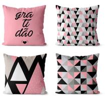 Kit 4 almofadas decorativas geométrica gratidão 45x45