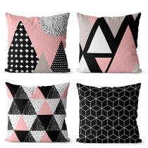 Kit 4 almofadas decorativas geométrica rosa e preto 45x45