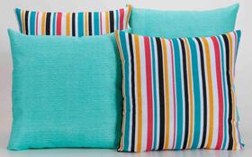 Kit 4 Almofadas Decorativas para Sofá Estampa Azul Turquesa com Listrado Colorido