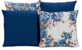 Kit 4 Almofadas Decorativas Para Sofá Estampa Flores Azuis