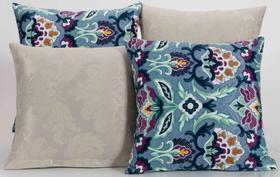Kit 4 Almofadas Decorativas para Sofá Estampa Palha com Azul Floral