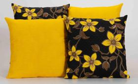 Kit 4 Almofadas Decorativas para Sofá Estampa Preto com Flores Amarelas - CasaHome