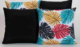 Kit 4 Almofadas Decorativas para Sofá Estampa Preto com Folhas Coloridas