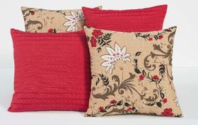 Kit 4 Almofadas Decorativas para Sofá Estampa Vermelho com Flores Coloridas