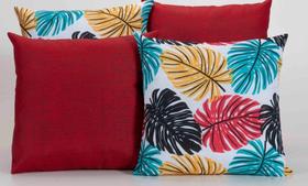 Kit 4 Almofadas Decorativas para Sofá Estampa Vermelho com Folhas Coloridas