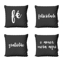 Kit 4 Almofadas Decorativas Pretas Com Frases Gratidão 40X40 Kit 4 Almofadas Decorativas Pretas Com Frases Gratidão 40X40