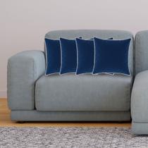 Kit 4 Almofadas Decorativas Quadrada Azul Marinho Linho com Borda Cru