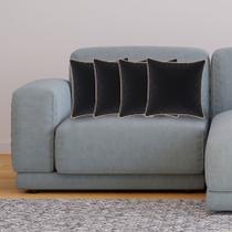 Kit 4 Almofadas Decorativas Quadrada Preto Suede com Borda Bege