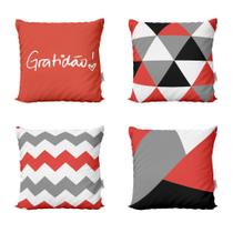 Kit 4 Almofadas Decorativas Vermelhas E Geométricas 40X40