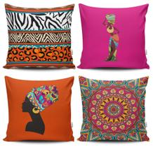 Kit 4 Almofadas Estampadas com Silicone Premium 42cm x 42cm - Africana
