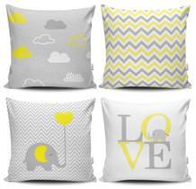 Kit 4 Almofadas Estampadas com Silicone Premium 42cm x 42cm - Infantil Elefante Amarelo Kit 4 Almofadas Estampadas com Silicone Premium 42cm x 42cm - Infantil Elefante Amarelo