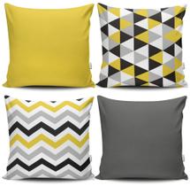 Kit 4 Almofadas Estampadas com Silicone Premium 42cm x 42cm - Triangular Amarelo 040