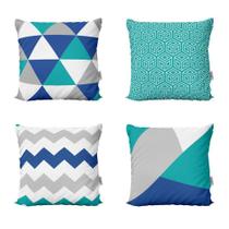 Kit 4 Almofadas Geometricas E Decorativas Azul Quarto 40X40