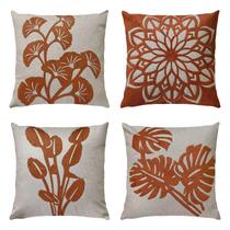 Kit 4 Almofadas Linho Aplique Bouclé Floral Terracota 50x50 Kit 4 Almofadas Linho Aplique Bouclé Floral Terracota 50x50
