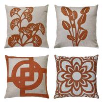 Kit 4 Almofadas Linho Aplique Bouclé Terracota Floral 50x50 Kit 4 Almofadas Linho Aplique Bouclé Terracota Floral 50x50