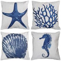 Kit 4 Almofadas Linho Estampa Mar 4 Modelos 45x45 C/ Refil Kit 4 Almofadas Linho Estampa Mar 4 Modelos 45x45 C/ Refil