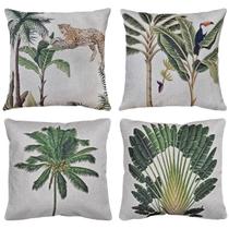 Kit 4 Almofadas Linho Estampadas Plantas Folha Animais 43x43