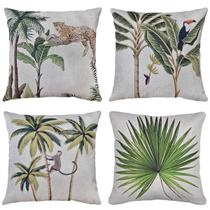 Kit 4 Almofadas Linho Estampadas Plantas Folha Animais 43x43 Kit 4 Almofadas Linho Estampadas Plantas Folha Animais 43x43