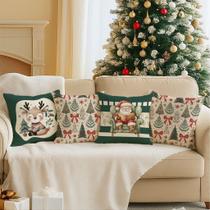 Kit 4 Almofadas Natal Clássico Noel Renas Decoração Sofá Sala Casa Vermelho Verde Elegante
