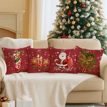 Kit 4 Almofadas Natal Clássico Noel Renas Decoração Sofá Sala Casa Vermelho Verde Elegante