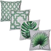 Kit 4 Almofadas Natureza Planta Geometria 45x45 Linho Cheia