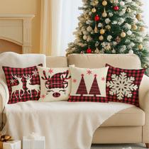 Kit 4 Almofadas Noel e Renas Natal Decorativas Vermelho Sofá Sala Charmosa Fim de Ano Kit 4 Almofadas Noel e Renas Natal Decorativas Vermelho Sofá Sala Charmosa Fim de Ano