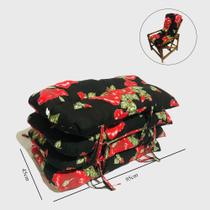 Kit 4 Almofadas Para Cadeiras de Bambu e Vime Preto Floral