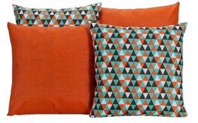 Kit 4 Almofadas Para Sofá Geométrico Laranja E Azul Turquesa