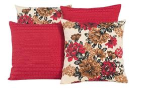 Kit 4 Almofadas Para Sofá Vermelho Com Flores Coloridas 002 - Casahome