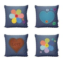 Kit 4 Almofadas Personalizada Decoração Jeans Para Sofá Sala de Estar 40x40 Novadecora