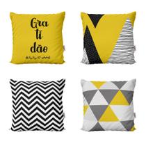 Kit 4 Almofadas Personalizadas Amarelas Decoração Gratidão Para Sofá Sala de Estar 40x40 Novadecora