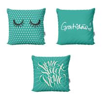 Kit 4 Almofadas Personalizadas Azul Turquesa Gratidão Home Sweet Home Para Sofá Sala de Estar 40x40 Novadecora