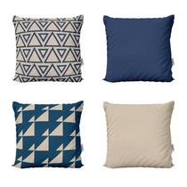 Kit 4 Almofadas Personalizadas Decoração Azul e Bege Para Sofá Sala de Estar 40x40 Novadecora Kit 4 Almofadas Personalizadas Decoração Azul e Bege Para Sofá Sala de Estar 40x40 Novadecora